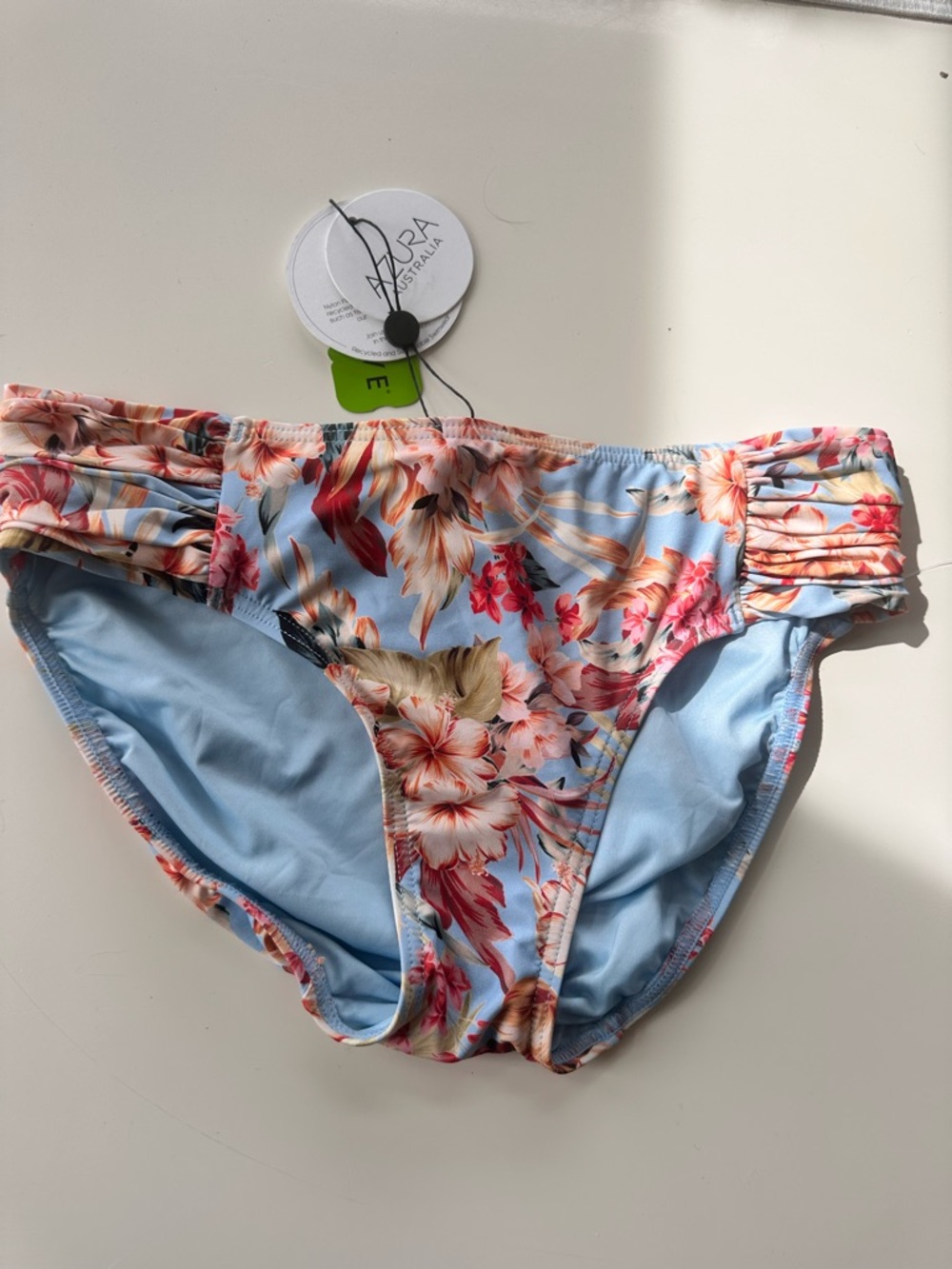 NWT Azura Australia Light Blue Floral Bikini mid rise bottoms size USA 8